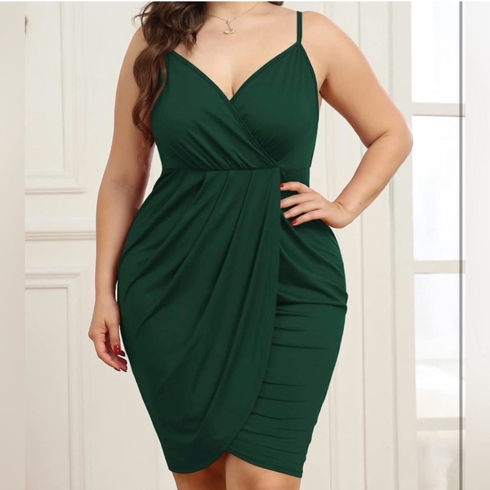 POSESHE Womens Plus Size Sling Deep V Neck Bodycon Wrap Dress with Front Slit